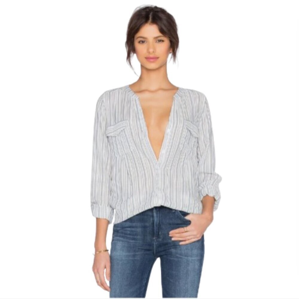 Joie Kalanchoe Striped Shirt Blouse Womens Small Blue White Stripe Button Down